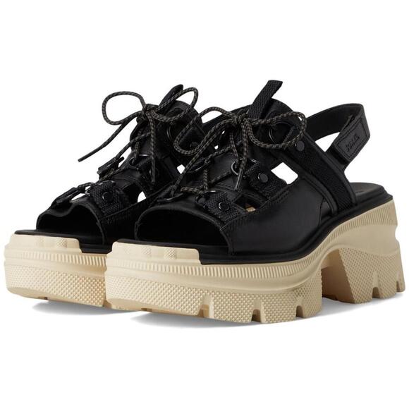 Sorel Shoes Rein CB Black Leather Lace Platform Sandals - Picture 1 of 5